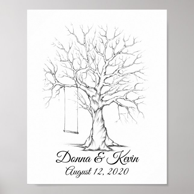Skizzierter Hochzeits-Fingerabdruck-Baum Poster (Vorne)