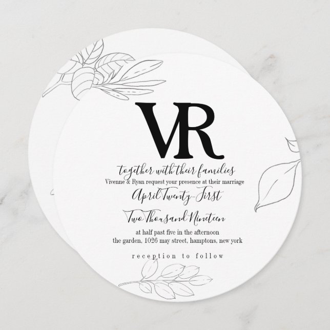 Skizzierter Schwan und botanische Hochzeitseinladu Einladung (Vorne/Hinten)