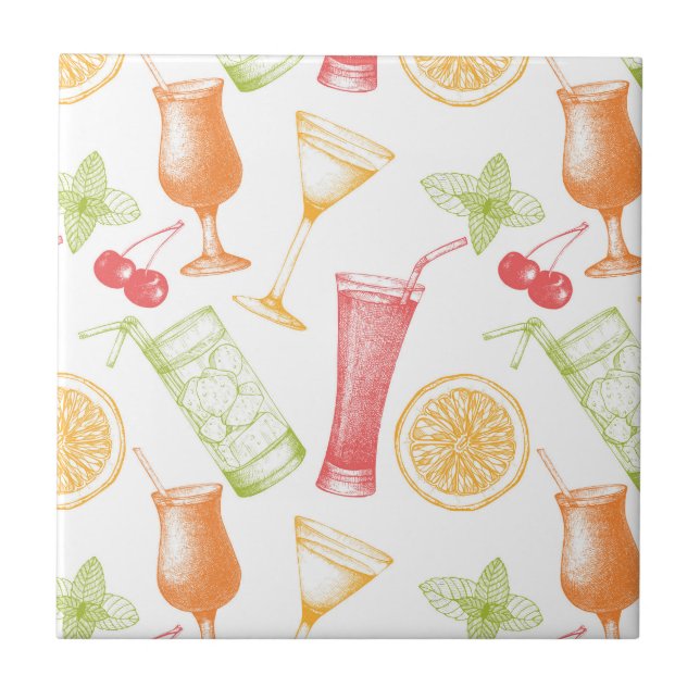 Skizziertes Cocktail-Muster Fliese (Vorderseite)