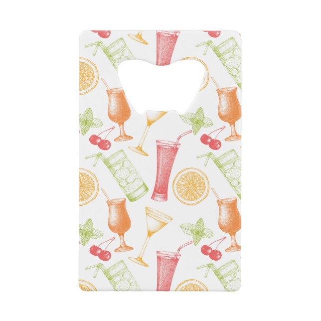 Skizziertes Cocktail-Muster Geldkarten Flaschenöffner (Vorderseite)