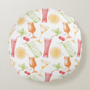 Skizziertes Cocktail-Muster Rundes Kissen