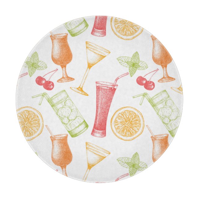 Skizziertes Cocktail-Muster Schneidebrett (Vorderseite)