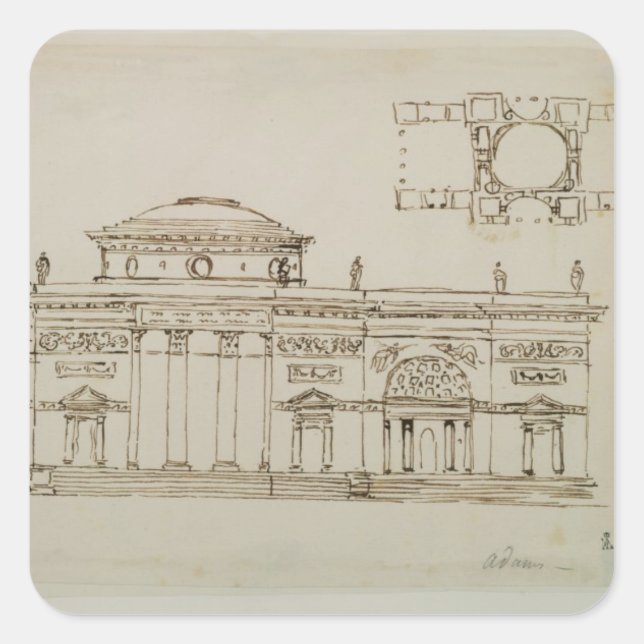 Skizziertes Design für ein gekuppeltes Gebäude (St Quadratischer Aufkleber (Vorderseite)