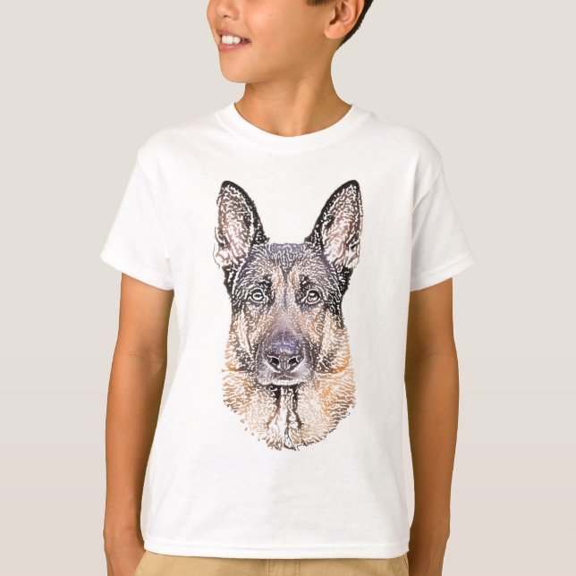 Skizziertes Portrait eines deutschen Schäferhundes T-Shirt (Vorderseite)