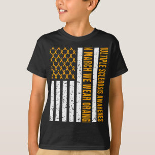 Sklerosis Awareness Frau Orange Ribbon US Flag T-Shirt