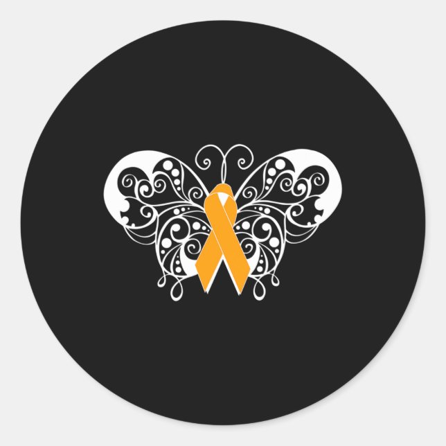 Sklerosis Awareness Orange Ribbon Butterfly Runder Aufkleber (Vorderseite)
