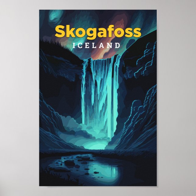 Skogafoss Island Reisen Kunst, Dichtung und Musik  Poster (Vorne)