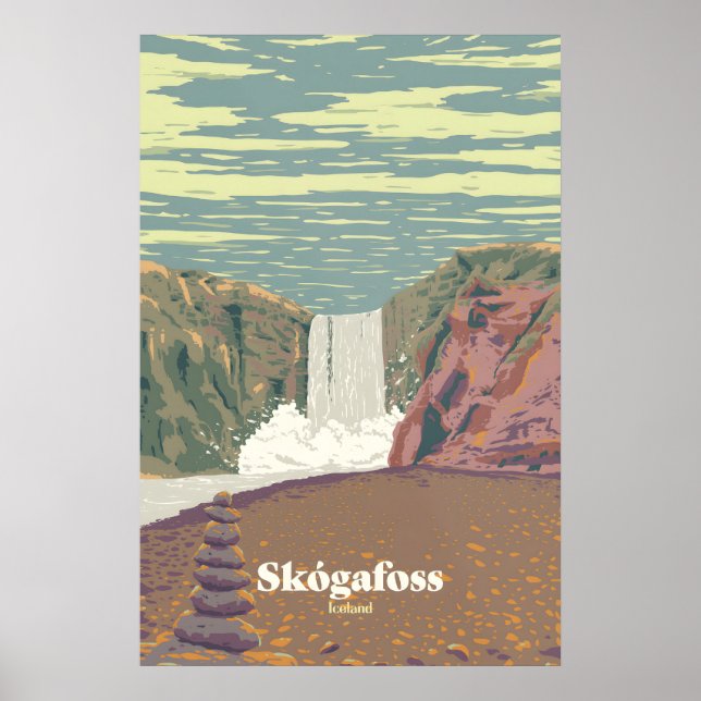 Skógafoss Island Reiseplakat Poster (Vorne)