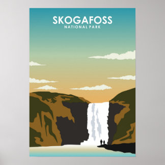 Skogafoss Island Wasserfall Reiseplakat Poster