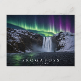 Skógafoss Wasserfall Island Nordlichter Postkarte