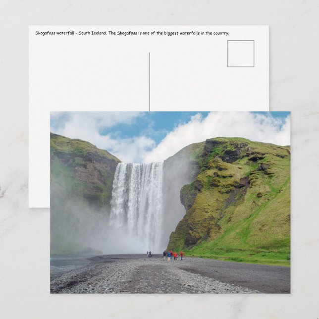 Skogafoss Wasserfall - Skogardorf, Island Postkarte (Vorne/Hinten)