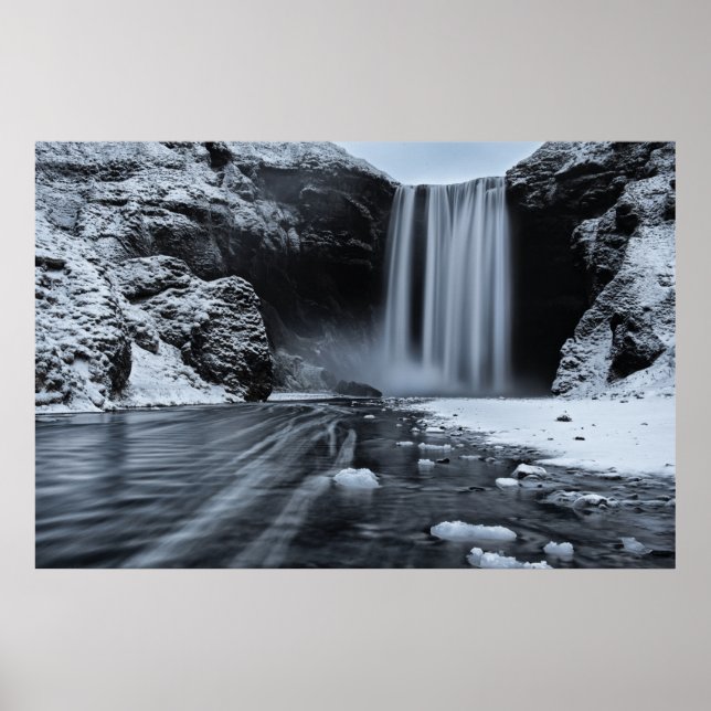SKÓGAFOSS WATERFALL, ISLAND - SCHWARZ & WEISS POSTER (Vorne)