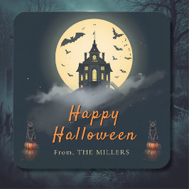 Skoopy Cat Moonlit Manor Halloween-Aufkleber Quadratischer Aufkleber