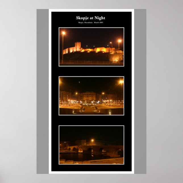 Skopje in der Nacht Poster (Vorne)