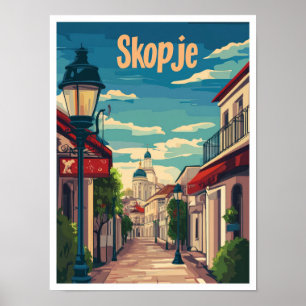 Skopje North Makedonia Vintage Travel Illustration Poster