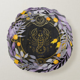 Skorpio Blumenreath mit Zodiac-Symbol Rundes Kissen
