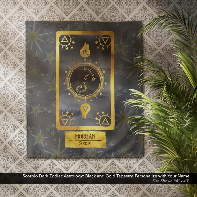 Skorpio Dark Zodiac Astrologie: Schwarzer Goldname Wandteppich (Scorpio Dark Zodiac Astrology: Black and Gold Tapestry, Personalized with Your Name.)