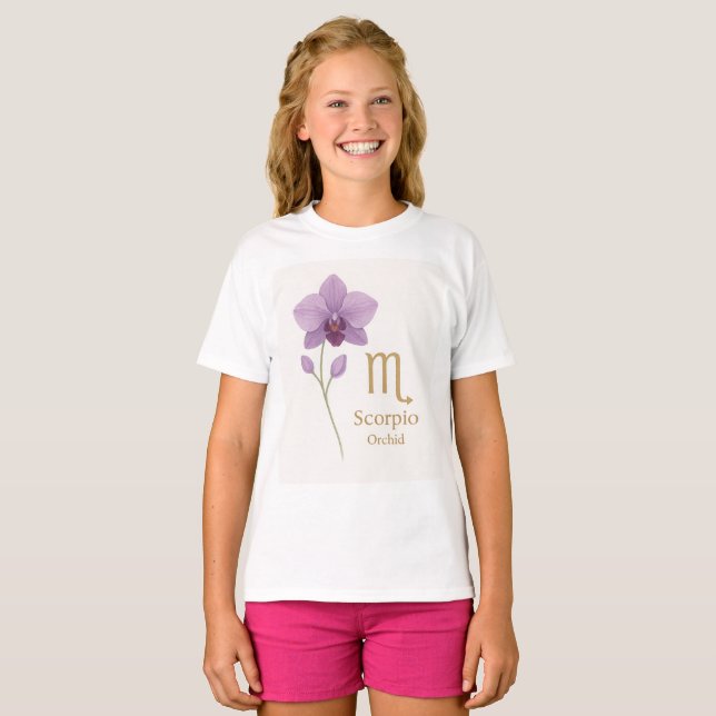 Skorpio Zodiac T - Shirt mit Orchid Blume - Perfec (Vorne ganz)