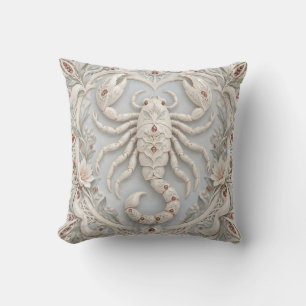 Skorpion Elfenbein Blau Porzellan Relief Stil Kissen