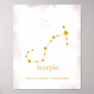 Skorpion Gold Zodiac-Wandkunst – Himmels-Konstella Poster
