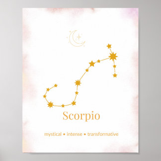 Skorpion Gold Zodiac-Wandkunst – Himmels-Konstella Poster