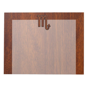 Skorpion-Sternzeichen-Symbol im Mahagoni-Stil Notizblock