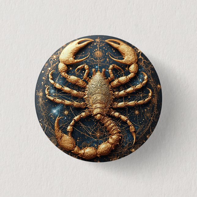 Skorpion über ein detailliertes Golden Astral Mand Button (Vorderseite)