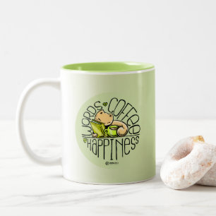 Skribbles: Wort-Kaffee-Glück (Steigungsgrün) Zweifarbige Tasse