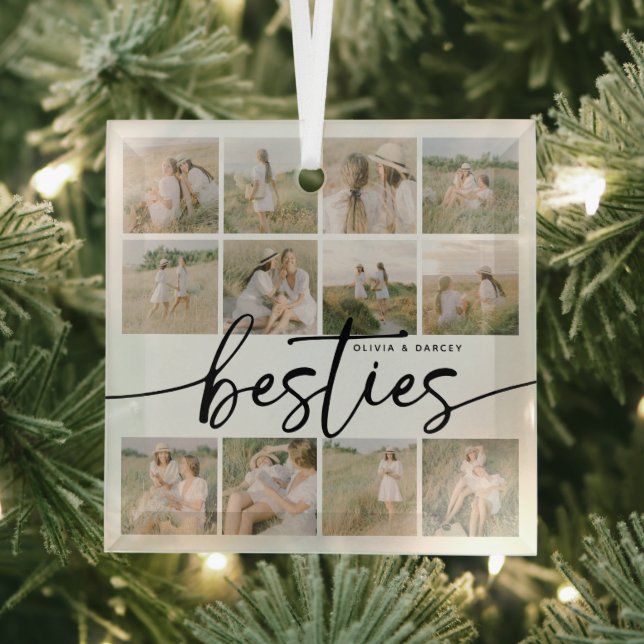Skript-Bestenfreundinnen-Fotocollage personalisier Ornament Aus Glas (Insitu)