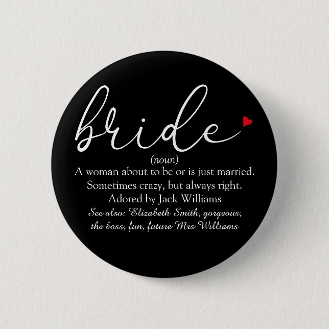 Skript Braut Definition, Brautparty, Hochzeit Button (Vorderseite)