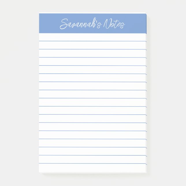 Skript Elegant Hellblau Liniert Personalisiert Post-it Klebezettel (Vorderseite)