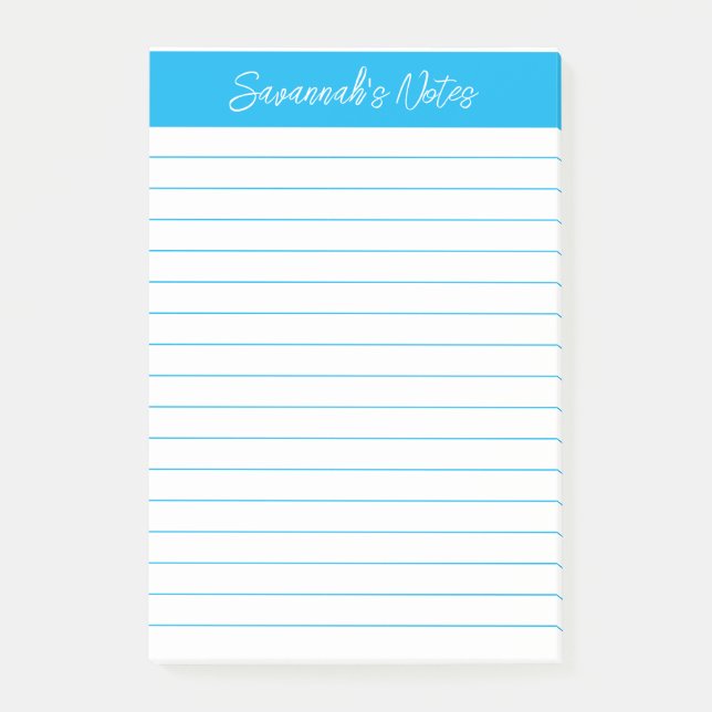 Skript Elegant Himmelblau liniert Personalisiert Post-it Klebezettel (Vorderseite)
