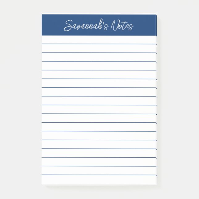 Skript Elegant Navy Blau liniert Personalisiert Post-it Klebezettel (Vorderseite)