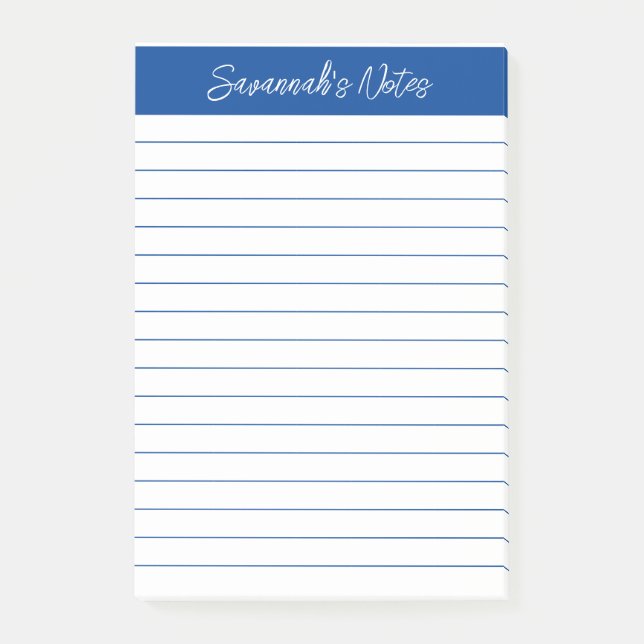 Skript Elegant Navy Blau liniert Personalisiert Post-it Klebezettel (Vorderseite)