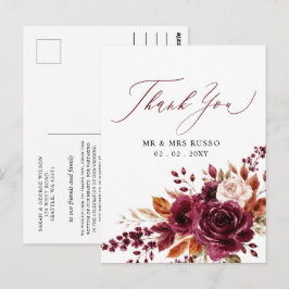 Skript Elegantes Burgunder-Herbst-Blumen-Dankeschö Postkarte