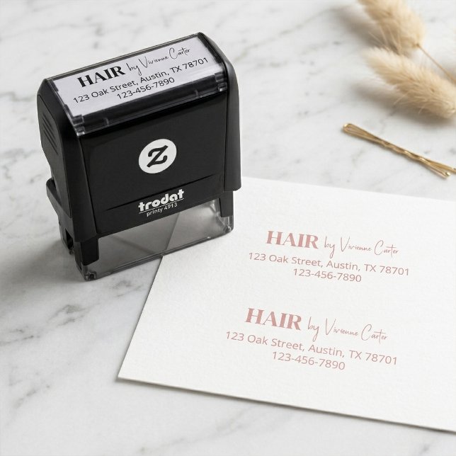 Skript Friseurstudio Name Rücksendeadresse Telefon Permastempel (Script Makeup Studio Name Return Address Phone Self-inking Stamp)