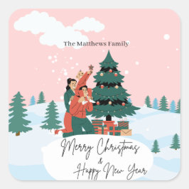 Skript Frohe Weihnachten und glückliche Neujahrsba Quadratischer Aufkleber