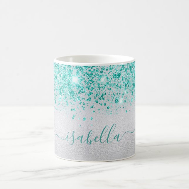 Skript für aquamarine Glitzer-Glitzern Kaffeetasse (Mittel)