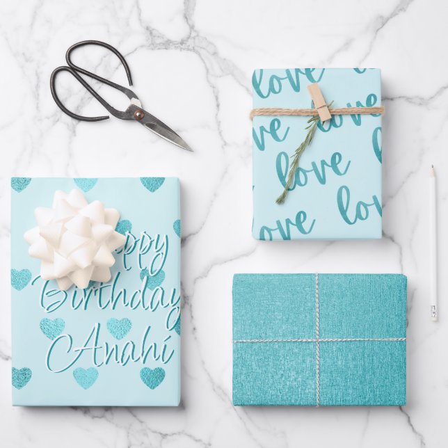 Skript für aquamarine Imitate Liebe für Herz aufze Geschenkpapier Set (Vorderseite)