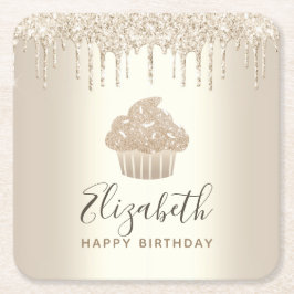 Skript für den Glitzer-Tropfen-Gold-Monogramm-Name Rechteckiger Pappuntersetzer