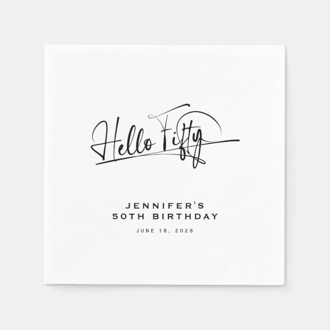 Skript Hallo Fünfzig Minimalistischer 50. Geburtst Serviette (Vorderseite)