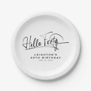 Skript Hallo Vierzig Minimalistischer 40. Geburtst Pappteller