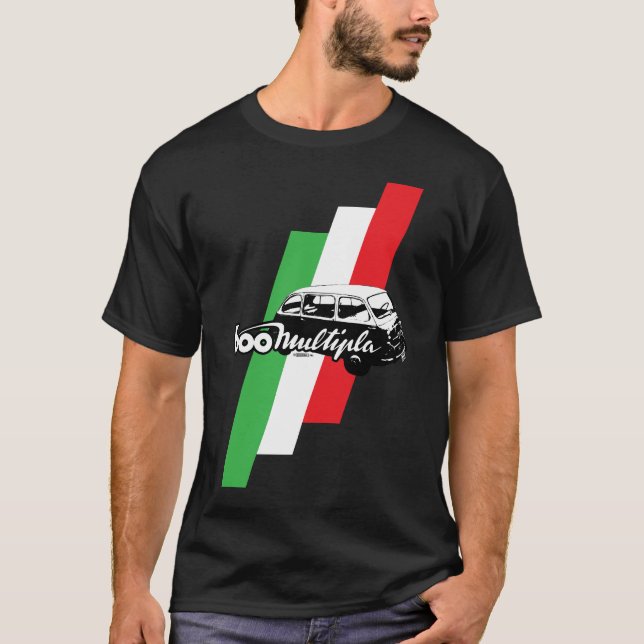 Skript, Illustration und Flagge Fiats 600 Multipla T-Shirt (Vorderseite)
