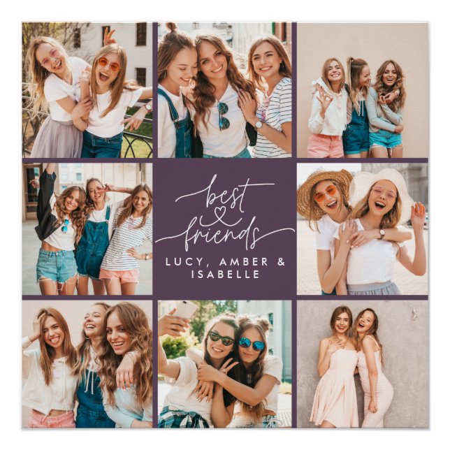 Skript lila moderne Multi-Foto beste Freunde Poster (Vorderseite)