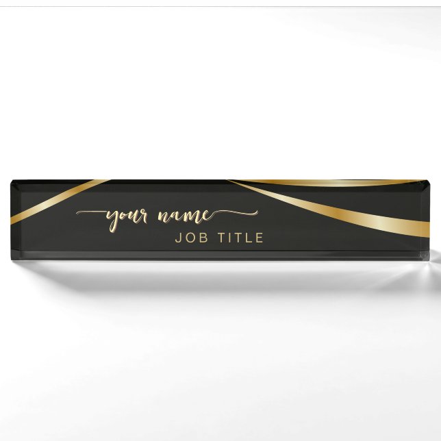 Skript Minimalist Schwarz und Gold  Namensplakette (Vorderseite)