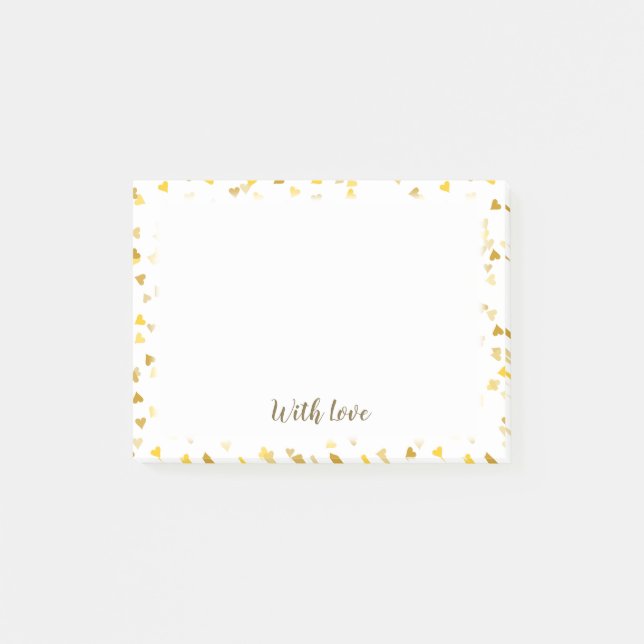 Skript Mit Liebe Goldene Herzen Post-it Klebezettel (Vorderseite)