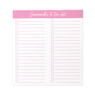 Skript Modern Rosa Zweispaltige Checkliste Notizblock