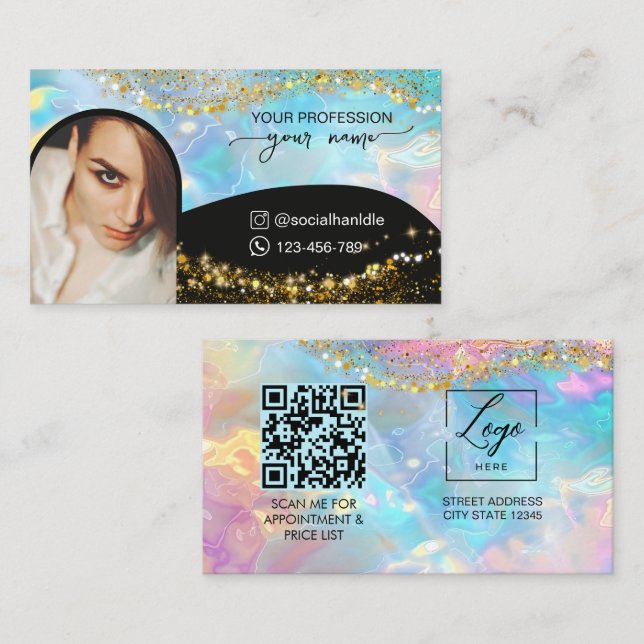 Skript Moderne Bogen holografisches Opal-QR-Code-L Visitenkarte (Vorne/Hinten)