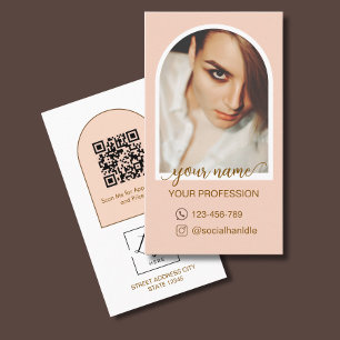 Skript Moderne Bogen Rosa Foto QR-Code-Logo Visitenkarte