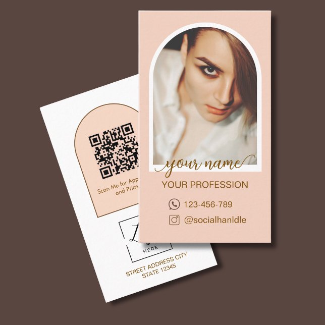 Skript Moderne Bogen Rosa Foto QR-Code-Logo Visitenkarte (Von Creator hochgeladen)